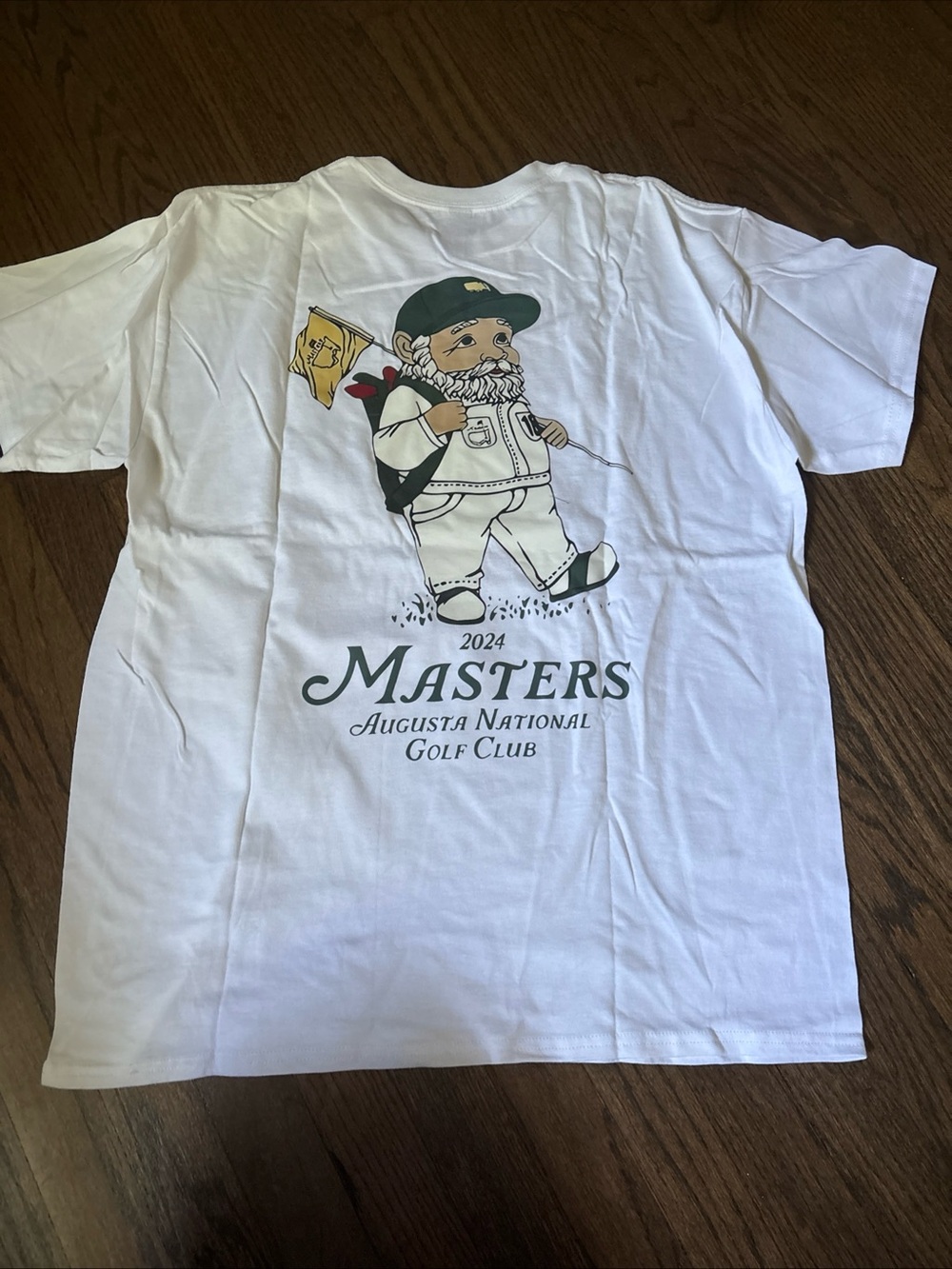Gildan White Short Sleeve Tee with Yellow Masters Emblem and Small Red Flag